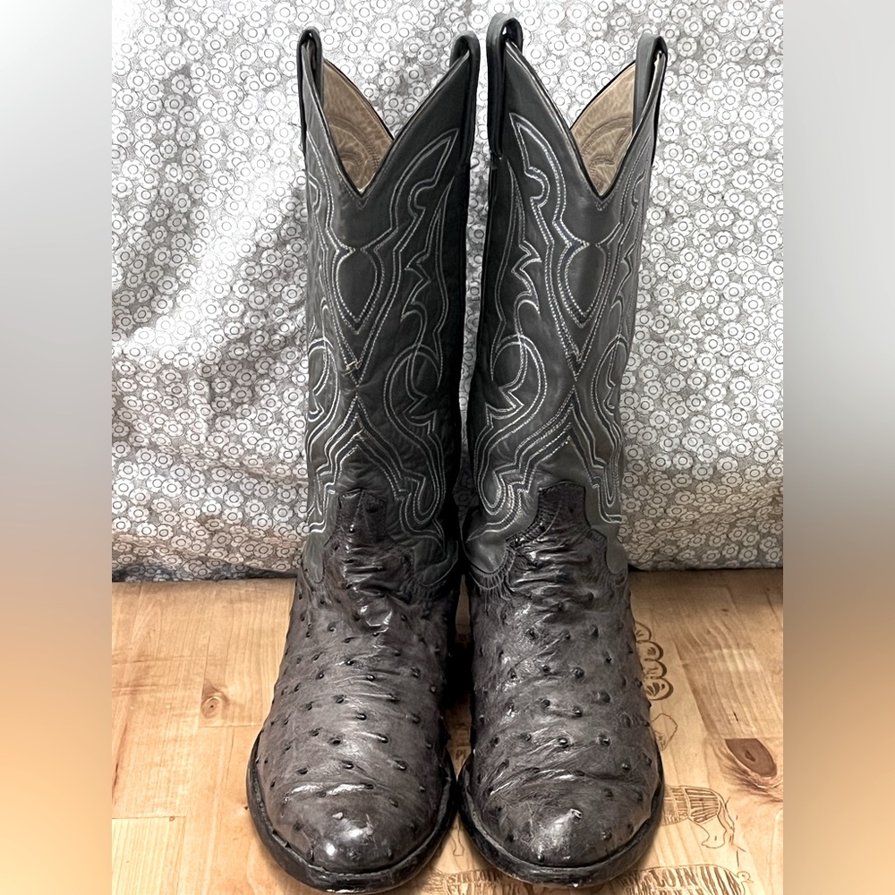 Gray Full Quil Ostrich Cowboy Boots